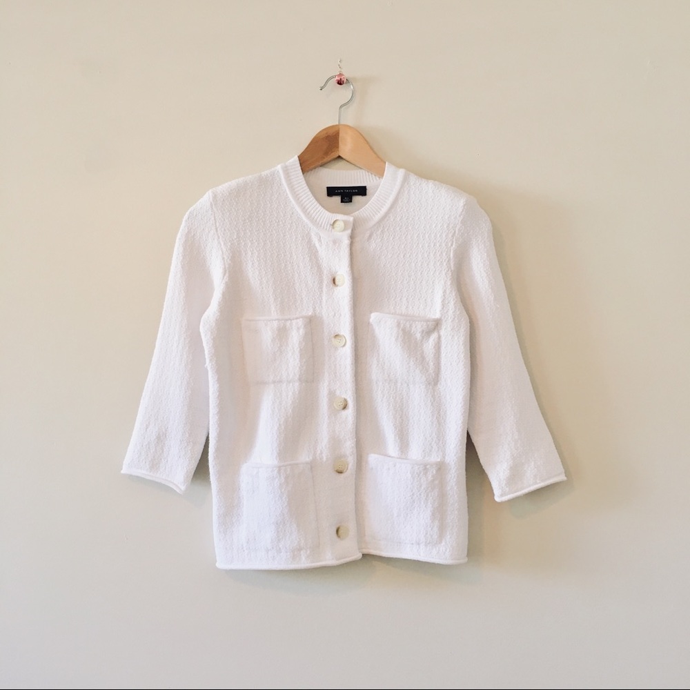 Ann Taylor White button down sweater cardigan XS extra small